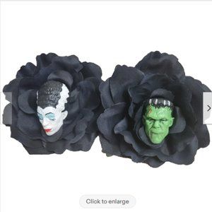 Frankenstein and Bride Of Frankenstein Hair Clips Roses Flower pin Rockabilly